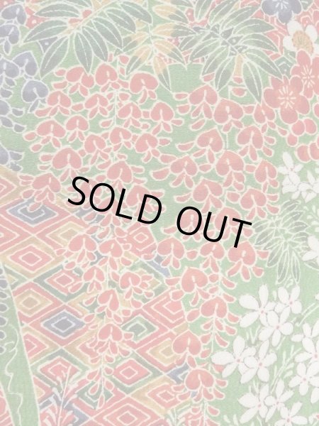 画像7: M0720O Mint  小紋 女性用着物 几帳柄 シルク（正絹）   緑色, 花 【中古】 【USED】 【リサイクル】 ★★★★★ (7)