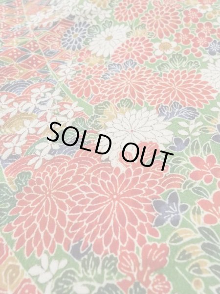 画像8: M0720O Mint  小紋 女性用着物 几帳柄 シルク（正絹）   緑色, 花 【中古】 【USED】 【リサイクル】 ★★★★★ (8)