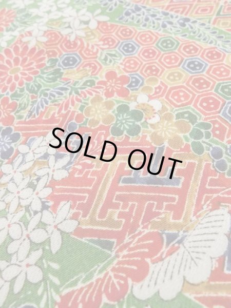 画像9: M0720O Mint  小紋 女性用着物 几帳柄 シルク（正絹）   緑色, 花 【中古】 【USED】 【リサイクル】 ★★★★★ (9)