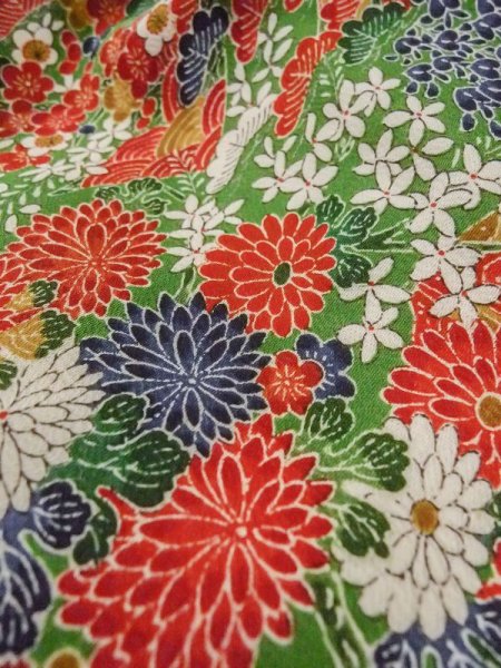 画像10: M0720O Mint  小紋 女性用着物 几帳柄 シルク(正絹)   緑色, 花 【中古】 【USED】 【リサイクル】 ★★★★★ (10)