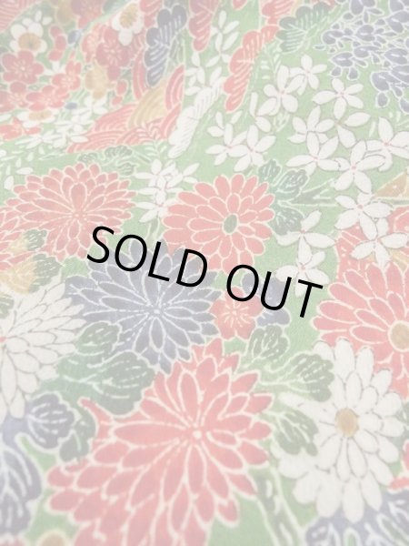 画像10: M0720O Mint  小紋 女性用着物 几帳柄 シルク（正絹）   緑色, 花 【中古】 【USED】 【リサイクル】 ★★★★★ (10)