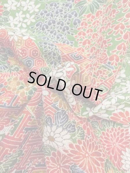 画像11: M0720O Mint  小紋 女性用着物 几帳柄 シルク（正絹）   緑色, 花 【中古】 【USED】 【リサイクル】 ★★★★★ (11)