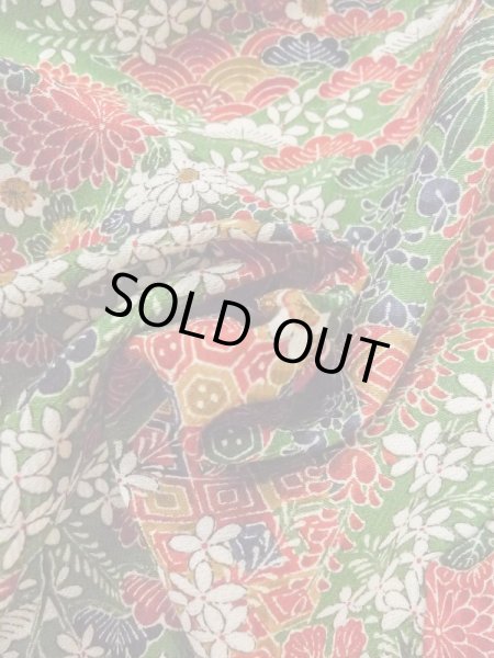 画像12: M0720O Mint  小紋 女性用着物 几帳柄 シルク（正絹）   緑色, 花 【中古】 【USED】 【リサイクル】 ★★★★★ (12)