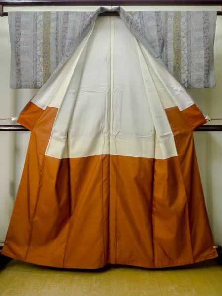 画像2: M0720Q  小紋 女性用着物  シルク(正絹)   灰色, 花 【中古】 【USED】 【リサイクル】 ★★★☆☆ (2)