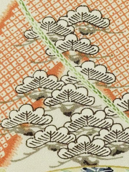 画像9: M0720V Mint  小紋 女性用着物  シルク(正絹)  薄い 橙色, ぼたん 【中古】 【USED】 【リサイクル】 ★★★★☆ (9)