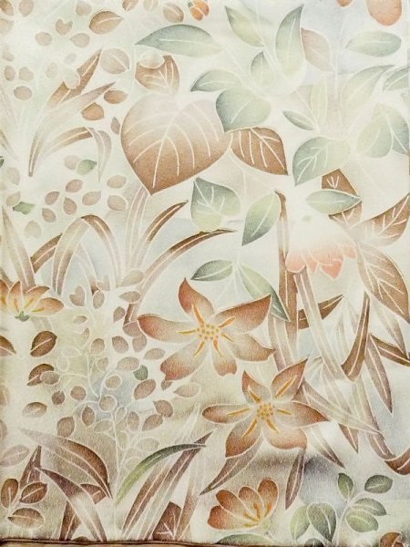 画像4: M0720X  小紋 女性用着物  シルク(正絹)   ベージュ, 花 【中古】 【USED】 【リサイクル】 ★★★★☆ (4)