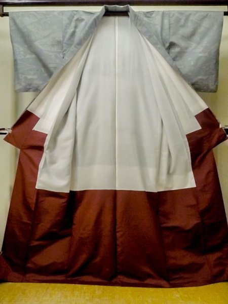 画像2: M0721B  紬 女性用着物  シルク(正絹)  灰色がかった マルチカラー, 家 【中古】 【USED】 【リサイクル】 ★★☆☆☆ (2)