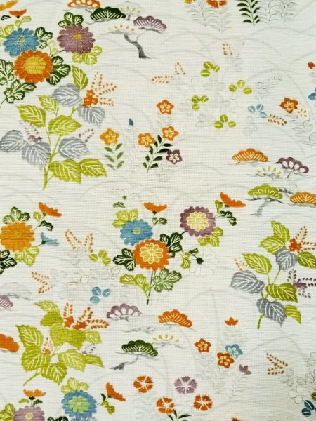 画像3: M0721C  夏物 女性用着物  シルク(正絹)   アイボリー, 菊 【中古】 【USED】 【リサイクル】 ★★☆☆☆ (3)
