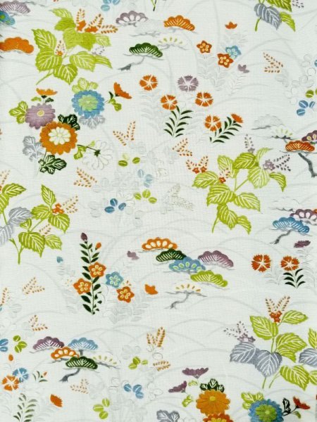 画像4: M0721C  夏物 女性用着物  シルク(正絹)   アイボリー, 菊 【中古】 【USED】 【リサイクル】 ★★☆☆☆ (4)