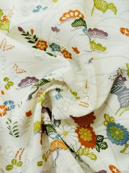 画像11: M0721C  夏物 女性用着物  シルク(正絹)   アイボリー, 菊 【中古】 【USED】 【リサイクル】 ★★☆☆☆ (11)