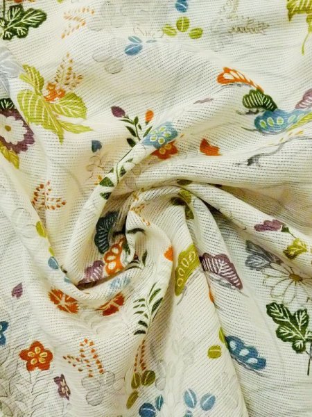 画像12: M0721C  夏物 女性用着物  シルク(正絹)   アイボリー, 菊 【中古】 【USED】 【リサイクル】 ★★☆☆☆ (12)