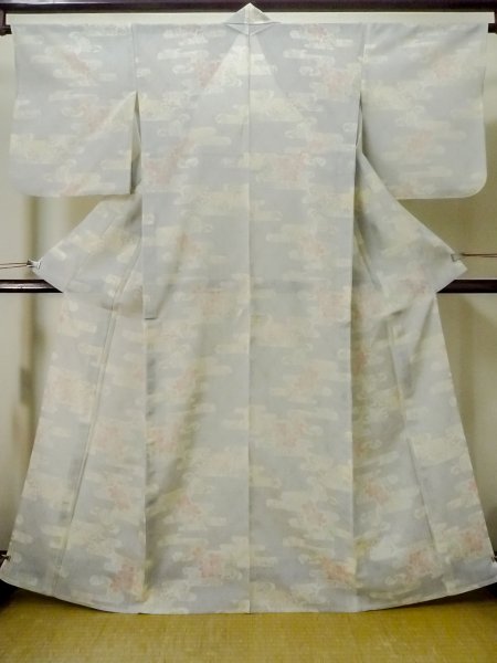 画像1: M0721D  夏物 女性用着物  シルク（正絹）  薄い 青, 花 【中古】 【USED】 【リサイクル】 ★★☆☆☆ (1)