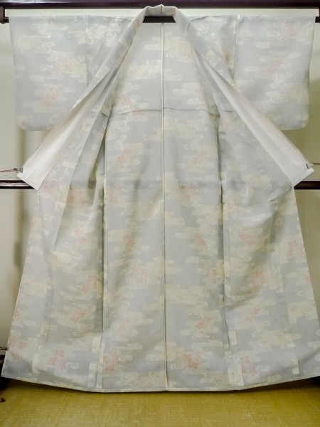 画像2: M0721D  夏物 女性用着物  シルク(正絹)  薄い 青, 花 【中古】 【USED】 【リサイクル】 ★★☆☆☆ (2)