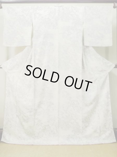 画像1: M0728E  小紋 女性用着物  シルク（正絹）   オフ　ホワイト, 花 【中古】 【USED】 【リサイクル】 ★★☆☆☆ (1)