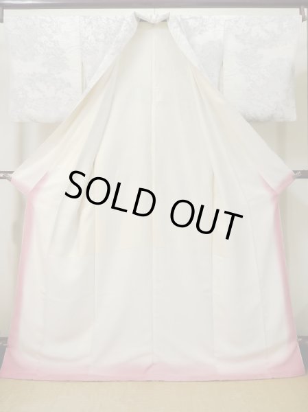 画像2: M0728E  小紋 女性用着物  シルク（正絹）   オフ　ホワイト, 花 【中古】 【USED】 【リサイクル】 ★★☆☆☆ (2)