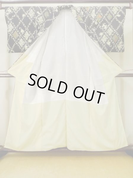 画像2: M0728F  小紋 女性用着物  シルク（正絹）   黒, 花 【中古】 【USED】 【リサイクル】 ★★★☆☆ (2)