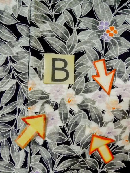 画像15: M0728G  小紋 女性用着物  シルク(正絹)   黒, 花 【中古】 【USED】 【リサイクル】 ★★★☆☆ (15)