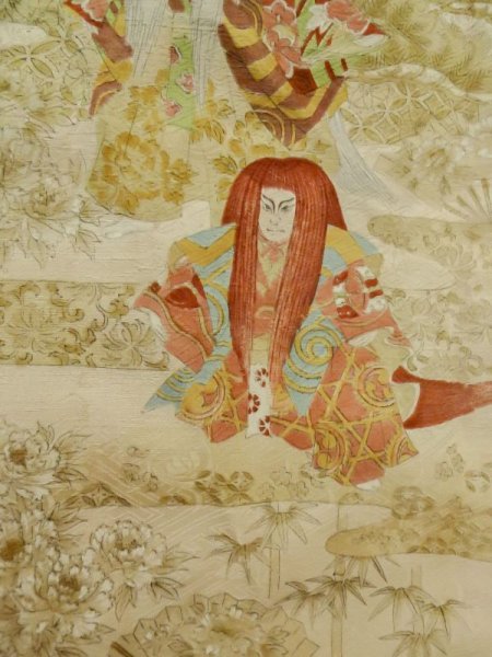 画像4: M0728H Mint  小紋 女性用着物 歌舞伎柄 シルク(正絹)   ベージュ, ぼたん 【中古】 【USED】 【リサイクル】 ★★★★☆ (4)