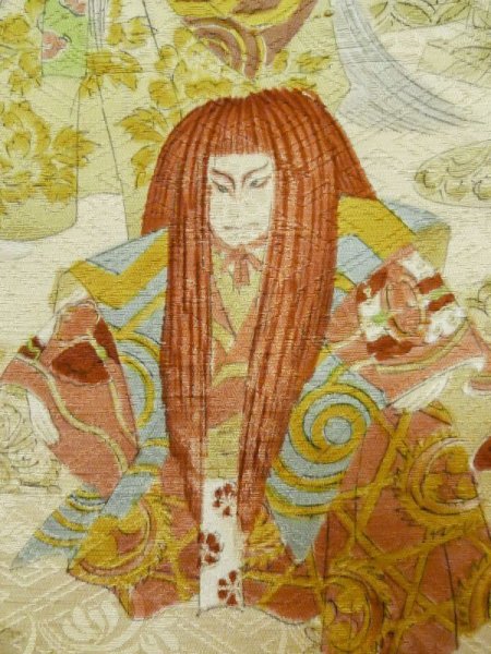 画像6: M0728H Mint  小紋 女性用着物 歌舞伎柄 シルク(正絹)   ベージュ, ぼたん 【中古】 【USED】 【リサイクル】 ★★★★☆ (6)