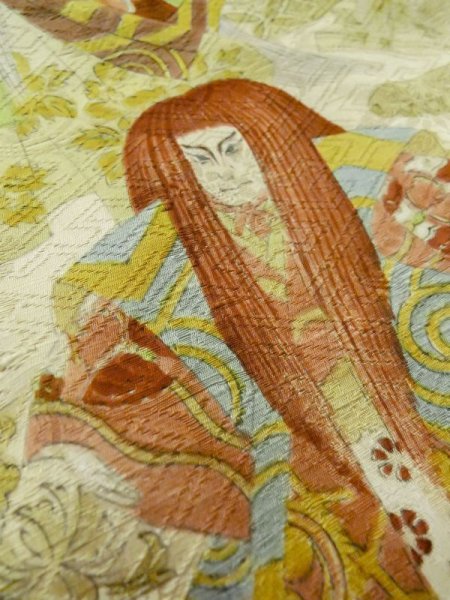 画像8: M0728H Mint  小紋 女性用着物 歌舞伎柄 シルク(正絹)   ベージュ, ぼたん 【中古】 【USED】 【リサイクル】 ★★★★☆ (8)