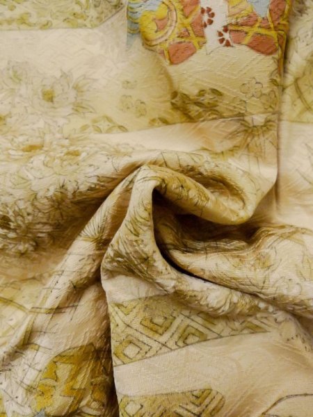 画像12: M0728H Mint  小紋 女性用着物 歌舞伎柄 シルク(正絹)   ベージュ, ぼたん 【中古】 【USED】 【リサイクル】 ★★★★☆ (12)