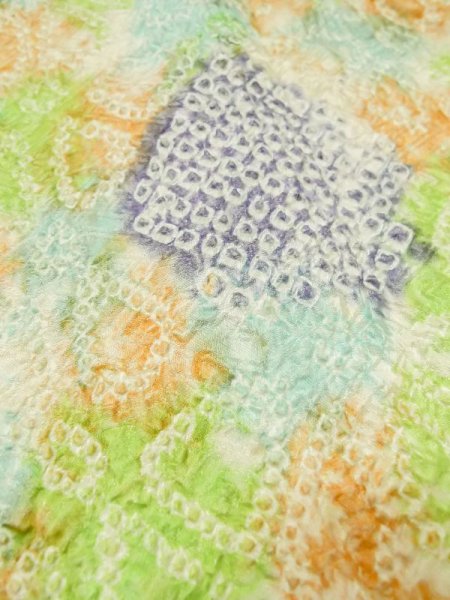 画像8: M0728I  小紋 女性用着物  シルク(正絹)   白, 花 【中古】 【USED】 【リサイクル】 ★★☆☆☆ (8)