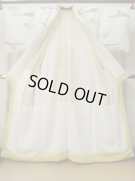 画像2: M0728N  小紋 女性用着物  シルク(正絹)   アイボリー, かすみ 【中古】 【USED】 【リサイクル】 ★★☆☆☆ (2)