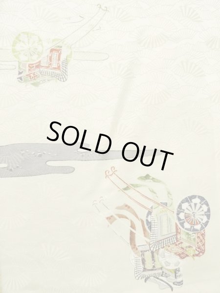 画像4: M0728N  小紋 女性用着物  シルク(正絹)   アイボリー, かすみ 【中古】 【USED】 【リサイクル】 ★★☆☆☆ (4)