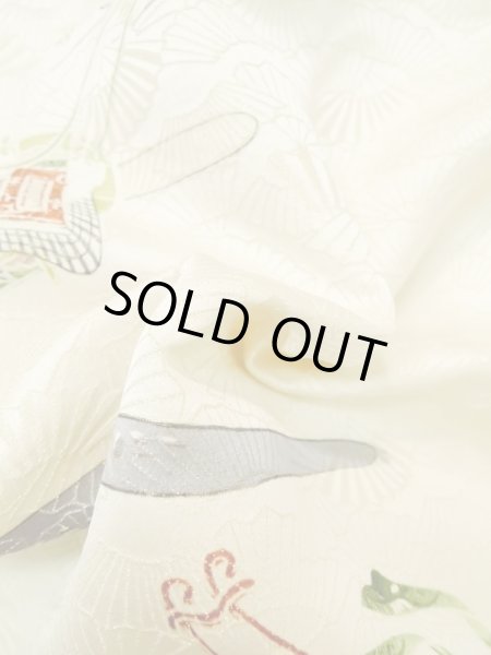 画像11: M0728N  小紋 女性用着物  シルク(正絹)   アイボリー, かすみ 【中古】 【USED】 【リサイクル】 ★★☆☆☆ (11)