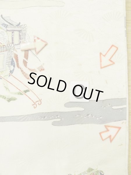 画像16: M0728N  小紋 女性用着物  シルク(正絹)   アイボリー, かすみ 【中古】 【USED】 【リサイクル】 ★★☆☆☆ (16)