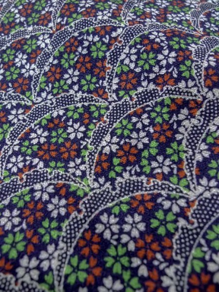 画像7: M0728R Mint  小紋 女性用着物  シルク(正絹)   藍, 桜 【中古】 【USED】 【リサイクル】 ★★★★★ (7)