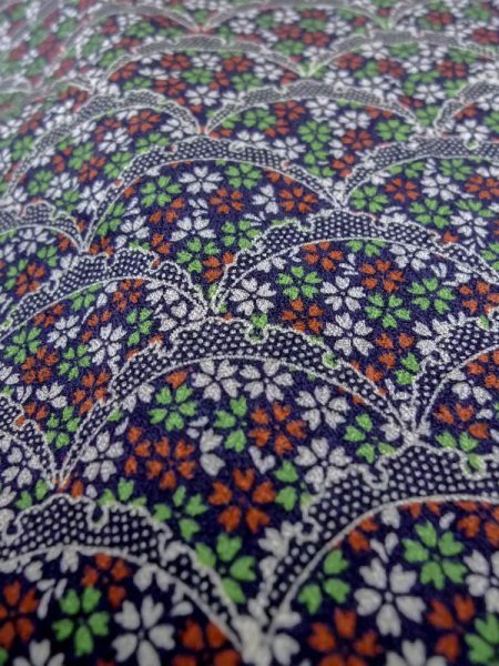 画像8: M0728R Mint  小紋 女性用着物  シルク(正絹)   藍, 桜 【中古】 【USED】 【リサイクル】 ★★★★★ (8)