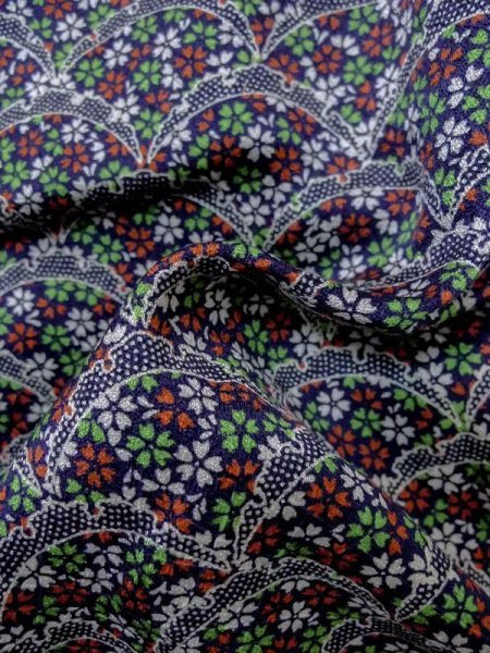 画像9: M0728R Mint  小紋 女性用着物  シルク(正絹)   藍, 桜 【中古】 【USED】 【リサイクル】 ★★★★★ (9)