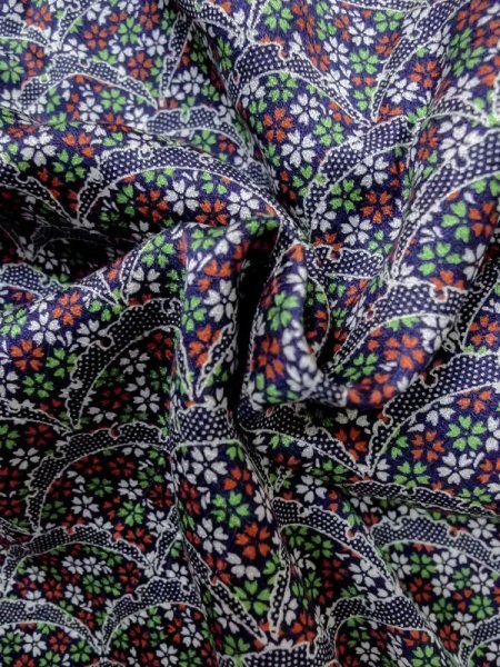 画像10: M0728R Mint  小紋 女性用着物  シルク(正絹)   藍, 桜 【中古】 【USED】 【リサイクル】 ★★★★★ (10)