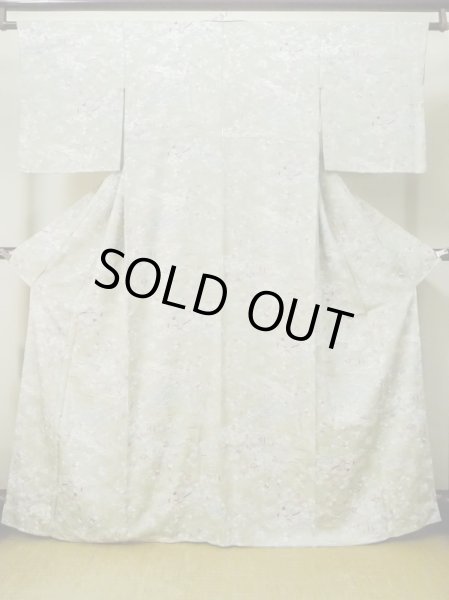 画像1: M0728U  小紋 女性用着物  シルク（正絹）  淡い 緑色, ぼたん 【中古】 【USED】 【リサイクル】 ★★★★☆ (1)