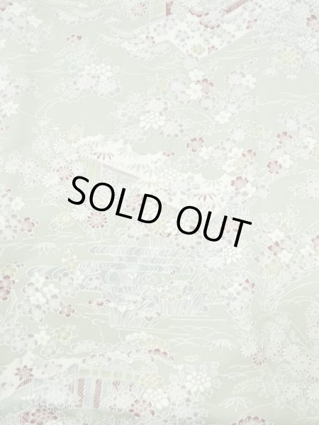 画像3: M0728U  小紋 女性用着物  シルク（正絹）  淡い 緑色, ぼたん 【中古】 【USED】 【リサイクル】 ★★★★☆ (3)