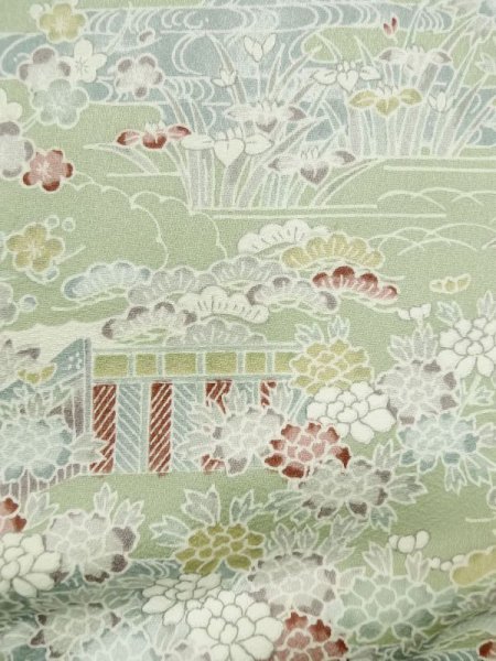 画像6: M0728U  小紋 女性用着物  シルク(正絹)  淡い 緑色, ぼたん 【中古】 【USED】 【リサイクル】 ★★★★☆ (6)