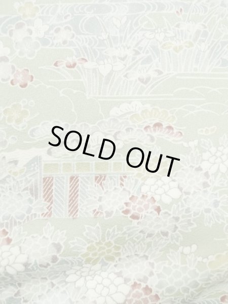 画像6: M0728U  小紋 女性用着物  シルク（正絹）  淡い 緑色, ぼたん 【中古】 【USED】 【リサイクル】 ★★★★☆ (6)