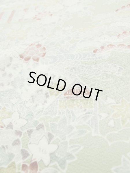 画像9: M0728U  小紋 女性用着物  シルク（正絹）  淡い 緑色, ぼたん 【中古】 【USED】 【リサイクル】 ★★★★☆ (9)