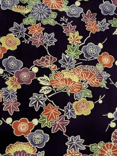 画像3: M0728W  小紋 女性用着物  シルク(正絹)   藍, ぼたん 【中古】 【USED】 【リサイクル】 ★★★☆☆ (3)