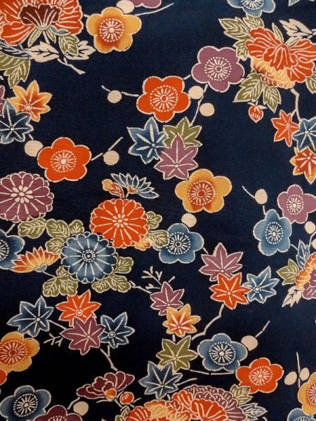 画像4: M0728W  小紋 女性用着物  シルク(正絹)   藍, ぼたん 【中古】 【USED】 【リサイクル】 ★★★☆☆ (4)