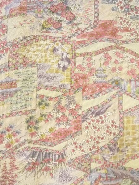 画像3: M0728Z Mint  小紋 女性用着物 屏風柄 シルク(正絹)   桃色, 菊 【中古】 【USED】 【リサイクル】 ★★★★☆ (3)