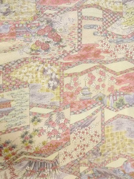 画像4: M0728Z Mint  小紋 女性用着物 屏風柄 シルク(正絹)   桃色, 菊 【中古】 【USED】 【リサイクル】 ★★★★☆ (4)