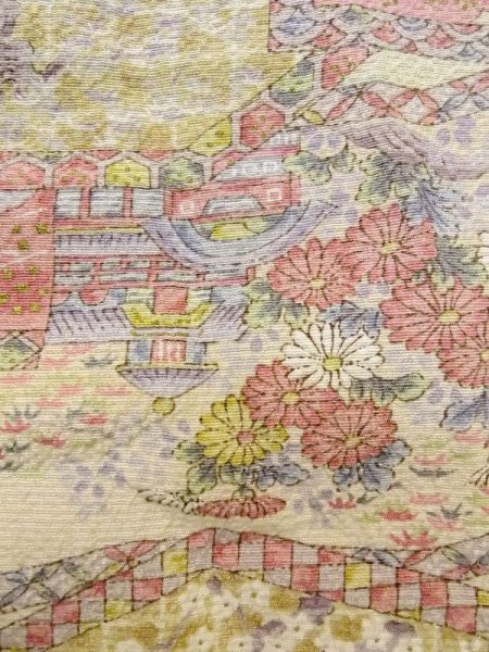 画像6: M0728Z Mint  小紋 女性用着物 屏風柄 シルク(正絹)   桃色, 菊 【中古】 【USED】 【リサイクル】 ★★★★☆ (6)