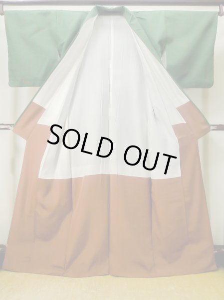 画像2: M0729C Mint  紬 女性用着物  シルク(正絹)   緑色, 花 【中古】 【USED】 【リサイクル】 ★★★★☆ (2)