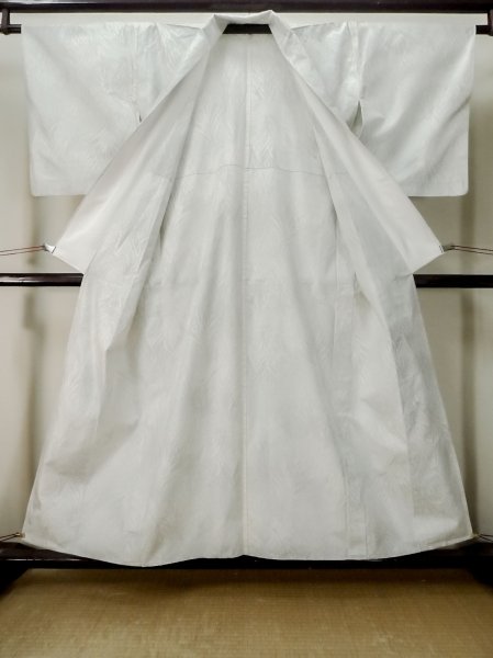 画像2: M0808A  女性用 単衣  シルク(正絹)   白, 葉 【中古】 【USED】 【リサイクル】 ★★☆☆☆ (2)