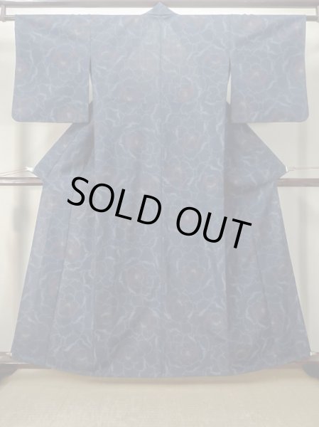 画像1: M0808D  女性用 単衣  ウール  深い 紺, バラ 【中古】 【USED】 【リサイクル】 ★★☆☆☆ (1)