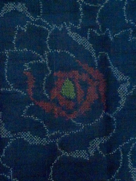 画像6: M0808D  女性用 単衣  ウール  深い 紺, バラ 【中古】 【USED】 【リサイクル】 ★★☆☆☆ (6)