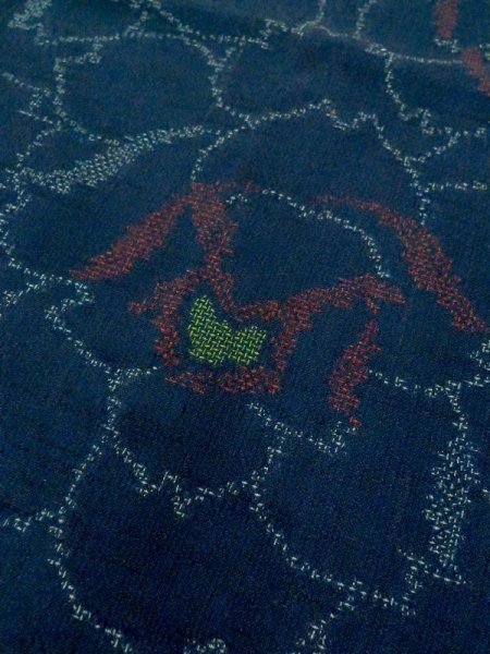 画像7: M0808D  女性用 単衣  ウール  深い 紺, バラ 【中古】 【USED】 【リサイクル】 ★★☆☆☆ (7)