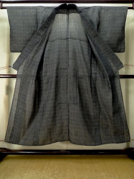 画像2: M0808J  女性用 単衣  麻 深い 灰色がかった トープ, ジグザグ 【中古】 【USED】 【リサイクル】 ★★☆☆☆ (2)